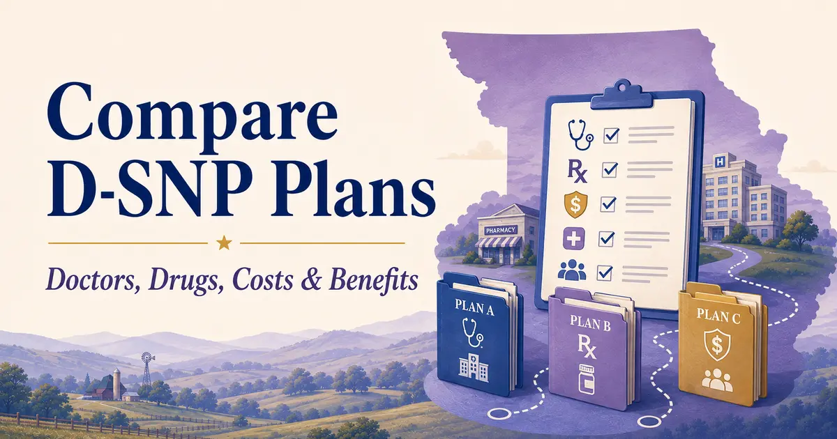 Medicare beneficiary comparing D-SNP plans with doctors and prescriptions listed
