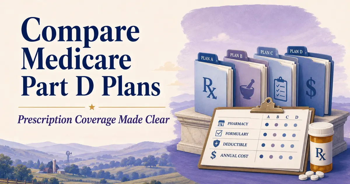 Compare Medicare Part D Plans: prescription plan folders compared by pharmacy, formulary, deductible and annual cost.