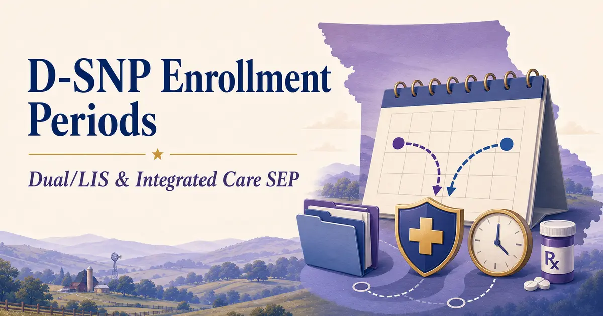 Calendar and Medicare coverage cards representing D-SNP special enrollment periods