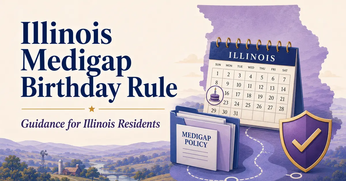 Illinois Medigap Birthday Rule: an Illinois calendar, birthday marker, policy folders and protection shield.