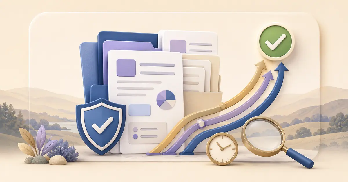 Claim documents, shield, magnifying glass, clock and appeal arrows representing Medicare denials and appeals