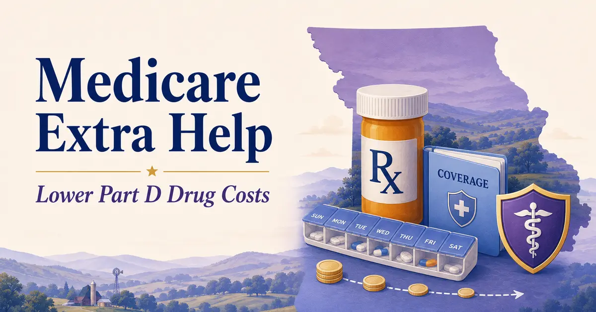 Older adult comparing prescription bottles with a Medicare Extra Help notice