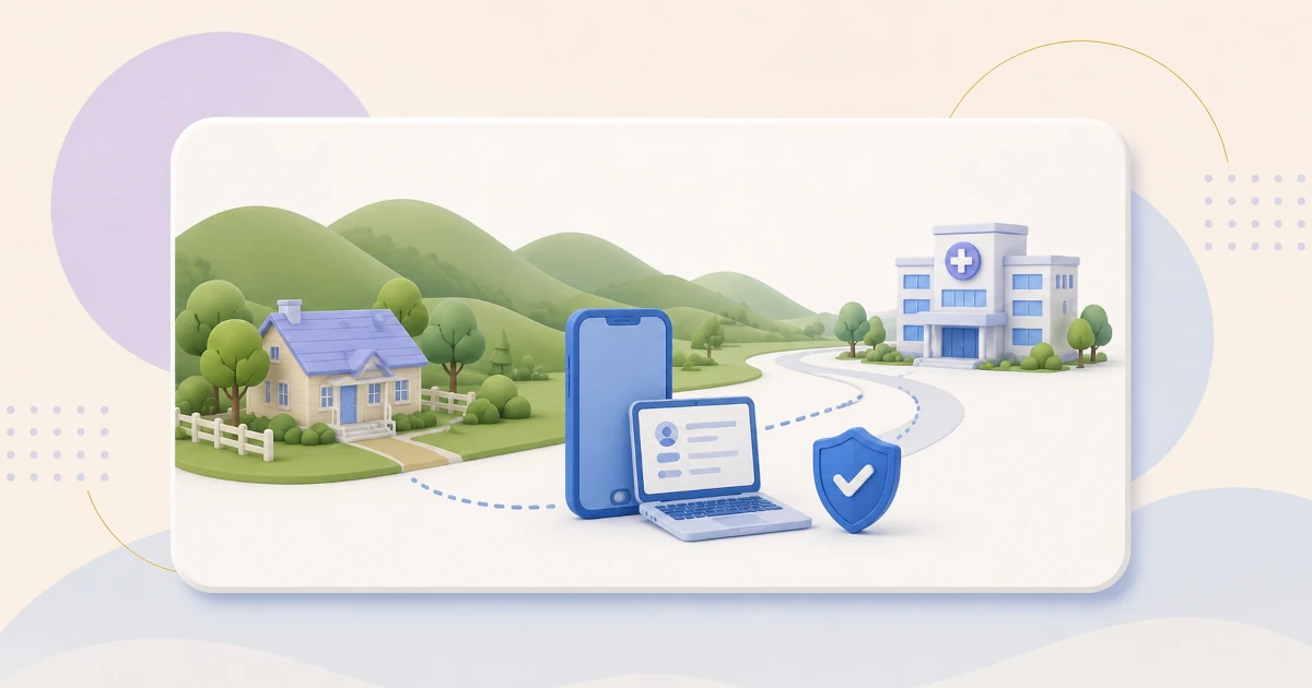 Rural Texas County home connected by phone and laptop to local Medicare help