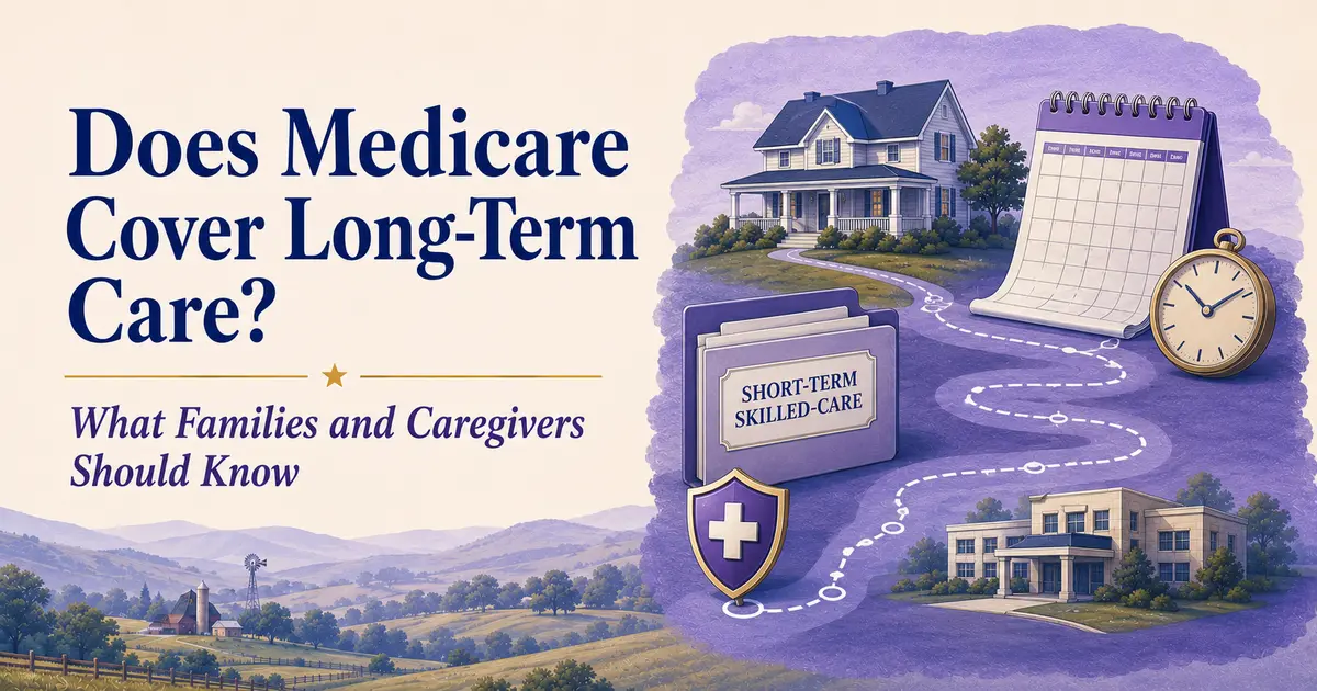 Short-term skilled-care folder connected to a home, calendar, clock and long-term-care path