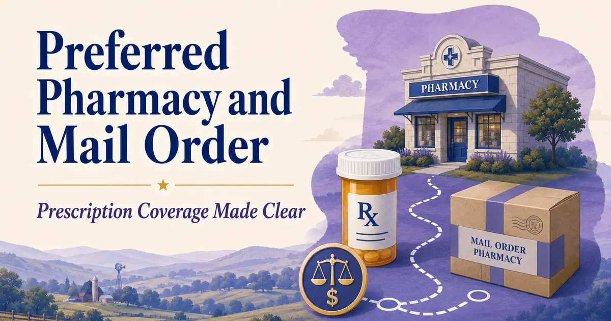 Preferred Pharmacy and Mail Order: a local pharmacy and mail-order package connected to a prescription and cost-comparison path.
