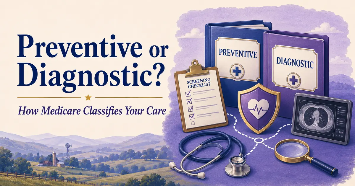 Preventive and diagnostic folders with a screening checklist, heart shield, scan and magnifying glass