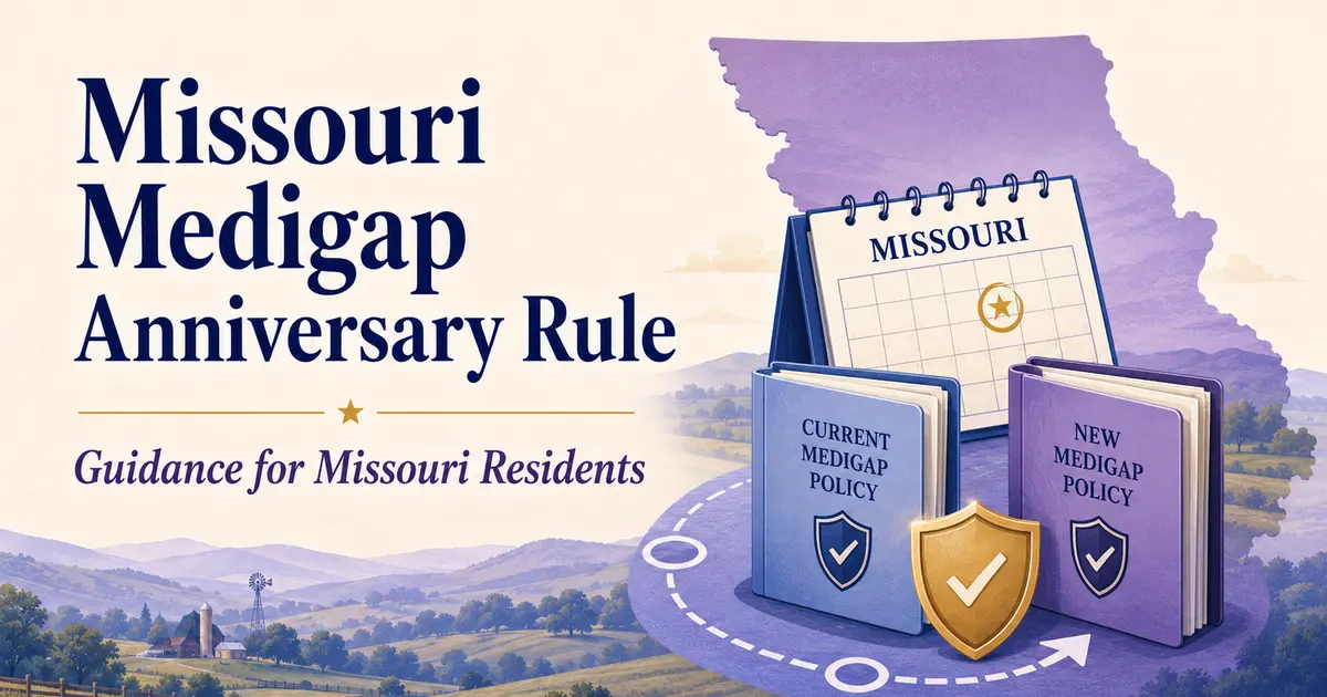 Missouri Medigap Anniversary Rule: a Missouri calendar, policy folders and protected transfer path for an anniversary switch.