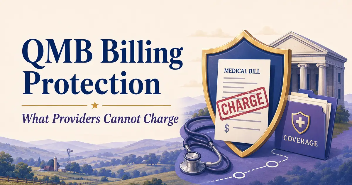 Older Medicare beneficiary reviewing a medical bill marked for QMB billing protection