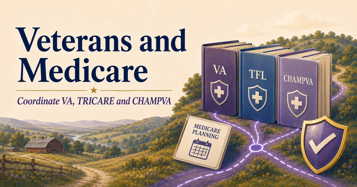 Veterans and Medicare guide showing coordinated paths for VA health care, TRICARE and CHAMPVA.